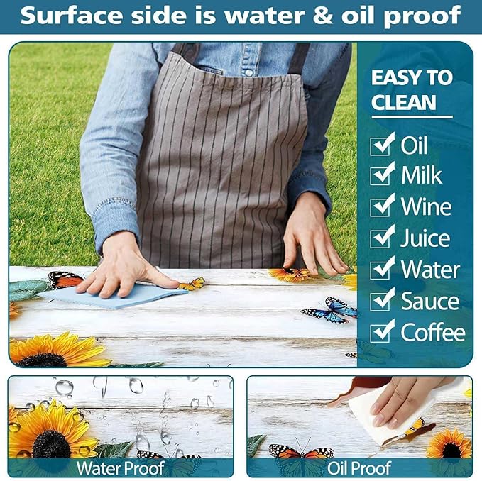 Picnic Table Cover with Bench Cover, Outdoor Patio Camping Essentials Farmhouse Sunflower Table Covers with Elastic Waterproof Camping Tablecloth with Drawstring Bag, 96In 3PCS