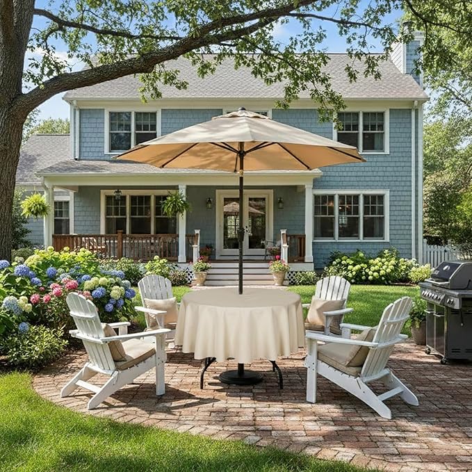 Outdoor Tablecloth Wrinkle-Free Stain Resistant Waterproof Polyester Fabric Table Cover with Zipper Umbrella Hole for Picnic/Party/Dinner/Patio Garden(70inch Round,Zippered,Nature)