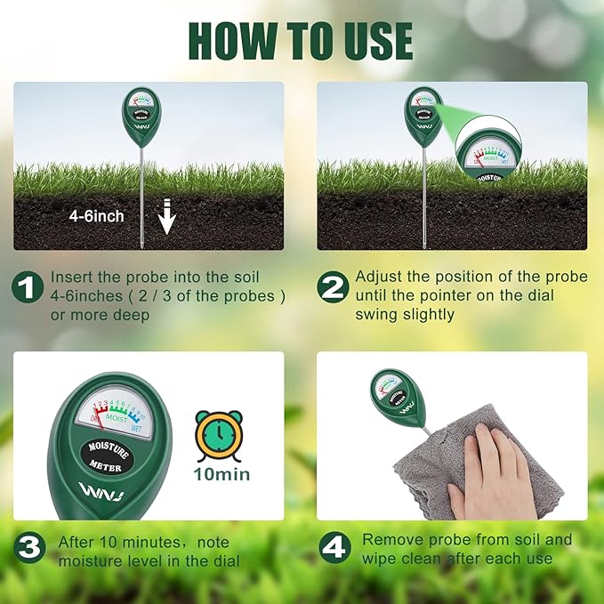 WNJ 2 Pack Soil Moisture Meter, Plant Water Monitor, Lawn Moisture Meter，Soil Hygrometer Sensor for Gardening, Farming, Indoor and Outdoor Plants (Classic Black)