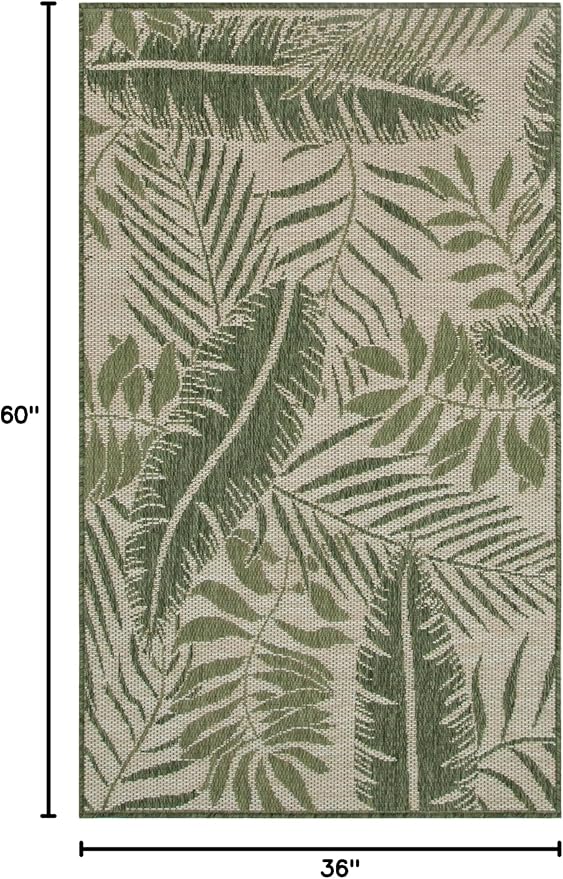 Nourison Home Garden Oasis Ivory Green 3' x 5' Area Rug - Easy Clean, Non Shedding, Bed Room, Living Room, Dining Room, Kitchen (3' x 5')