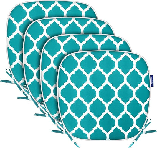SleepMan Outdoor 17"x16" Chair Cushions with Ties Set of 4, Water Resistant All Weather U-Shape Seat Pads for Patio Garden Furniture Indoor Fade Resistant Patio Cushions (Aqua Plaid)