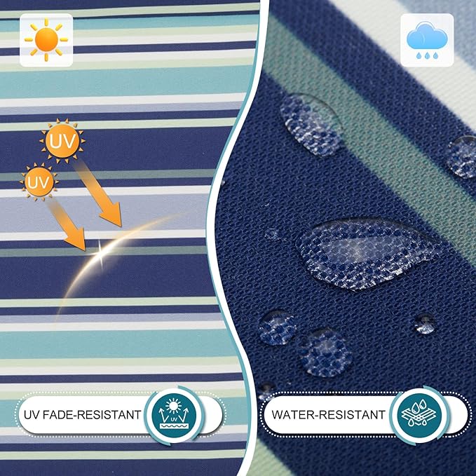 Basic Beyond Outdoor Chair Cushions Set of 2, Square Corner Outdoor Cushions for Patio Furniture, Water Resistant Patio Chair Cushions with 2 Ties, 18.5x16x3, Pinstriped Blue