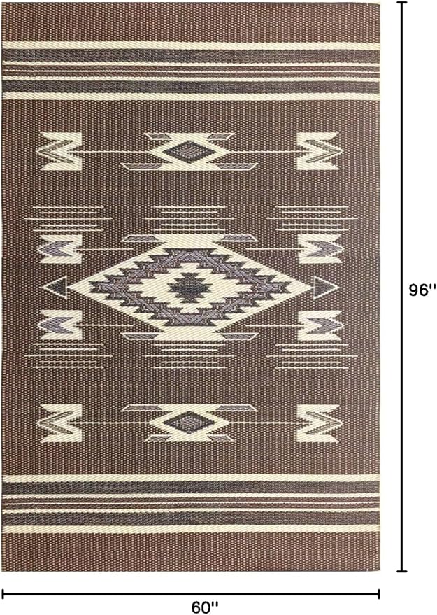 Mad Mats Traditional Outdoor Rug, Reversible Plastic Mat (6' x 9', Navajo - Brown)