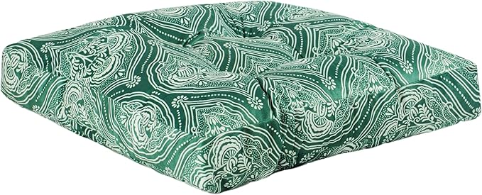 2-Pack Outdoor/Indoor Wicker Patio Seat Cushion Pad with Ties - Dining Chair Cushion, 17" x 17" (Green Lantern)