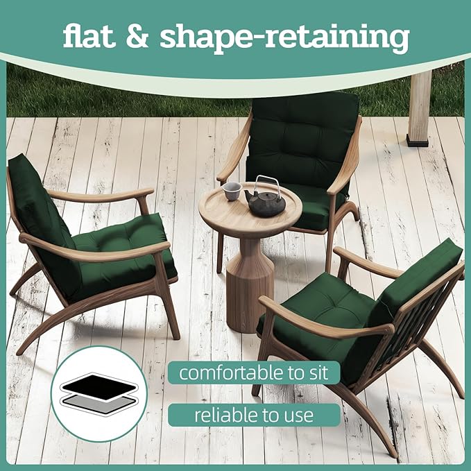 Outdoor Chair Cushion, 42x21x4 Inch Patio Cushions for Dining/Rocking Chairs, High Back Soft Seat Pad with Ties, Indoor Outside Use, Fade-Resistant & Waterproof, Dark Green