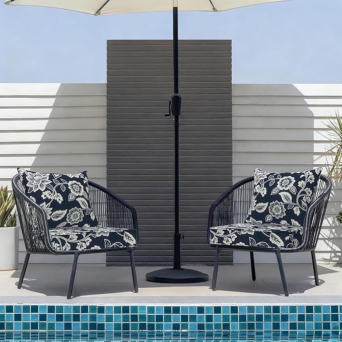 Outdoor Deep Seat Cushion Set, Water Repellent 22"x22" Patio Thick Cushions Replacement with Seat & Back Pillow for Patio Sofa, Wicker Chair, Couch - Vines Navy