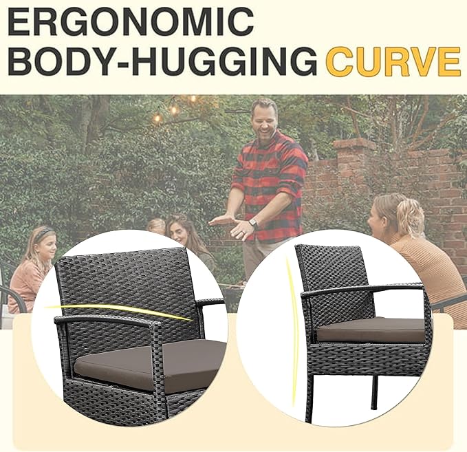 PROHIKER 3 PCS Patio Rattan Conversation Chairs Set, Outdoor Patio Furniture Balcony Furniture Set, Wicker Patio Bistro Set for Garden Porch Balcony Yard, Brown