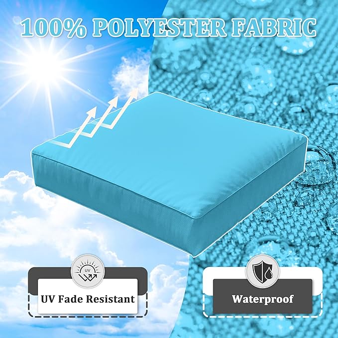 8-Piece Outdoor Cushions for Patio Furniture Thick Outdoor Chair Cushions Resilient Foam Waterproof Deep Seat Cushion Replacement for 3-Seat Sectional Sets Liner&Cover Lake Blue