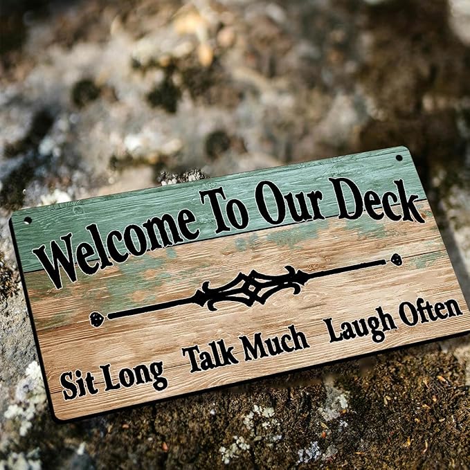 Outdoor Deck Decor Signs For Outside Welcome To Our Deck Sign Backyard Signs Pool Accessories Decorations Wood Sign 6x12 Inches