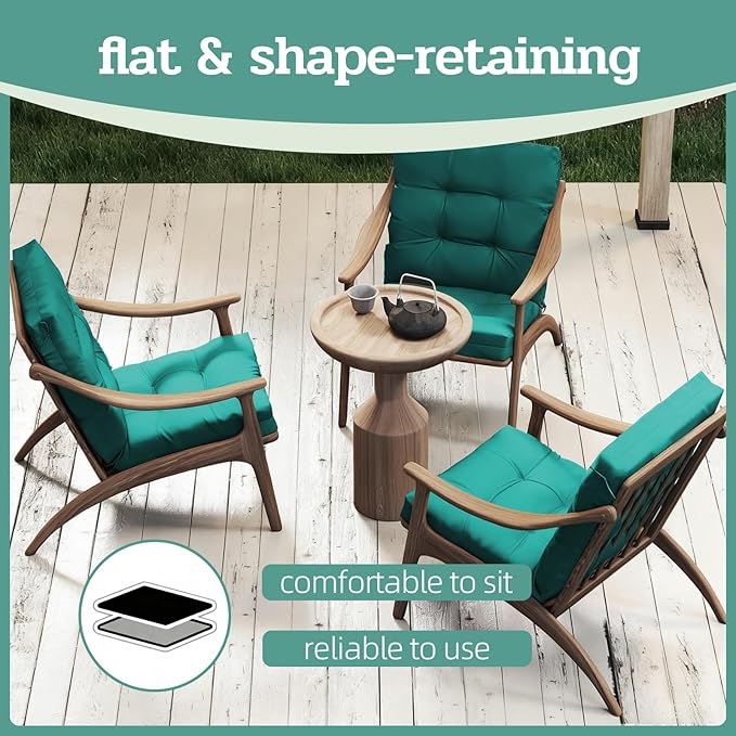 Outdoor Chair Cushion, 42x21x4 Inch Patio Cushions for Dining/Rocking Chairs, High Back Soft Seat Pad with Ties, Indoor Outside Use, Fade-Resistant & Waterproof, Lake Blue