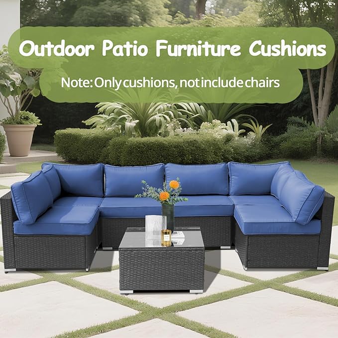 14Piece Outdoor Sofa Cushion Replacement Patio Furniture Waterproof Cushion with Zippers fit 6-Seat Outdoor Wicker Rattan Sectional Couch (Blue, 25.6"x25.6"x3.9")