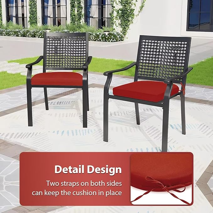 Outdoor Chair Cushions Set of 4, 17 x 16 Inch Patio Chair Cushions, Water Resistant, Non-Slip Ties (Brick Red)