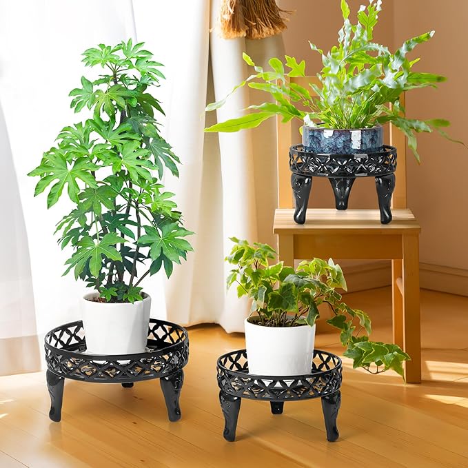 3 Pack Metal Plant Stands Indoor Outdoor,Heavy Duty Iron Flower Pot Stand for Multiple Plants,Rustproof Low Round Plant Holder for Garden,Patio,Home