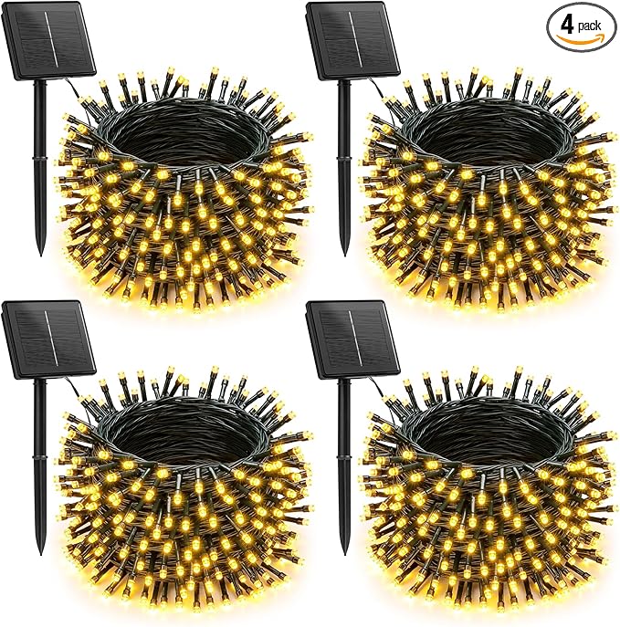 Brightown 4 Pack Solar String Lights for Outside, 184Ft 480 LED Solar Lights Outdoor Waterproof with 8 Modes, Solar Outdoor String Light for Patio Yard Tree Garden Party Decorations, Warm White