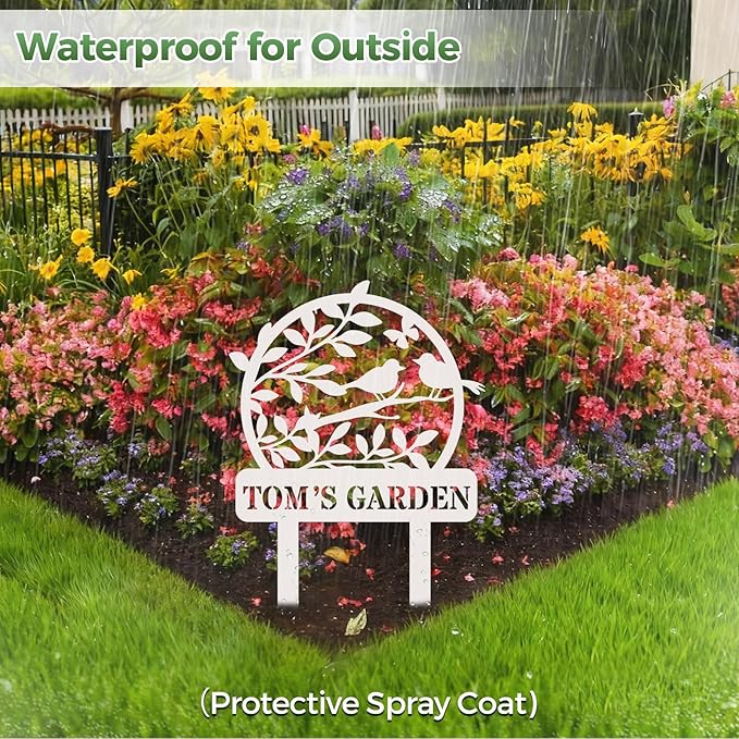Personalized Metal Garden Sign, Custom Tree Decor with Stake, Birds Metal Yard Art, Garden Name Sign,Outdoor Decor,Patio Decoration,Home Present,Gardeners & Planters Gift