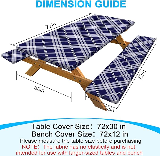 pickyNproud Picnic Table Cover with Bench Covers Portable Table Cloth Built-in Storage Pocket Picnic Table Covers with Elastic Waterproof Camping Essentials for RV Camping
