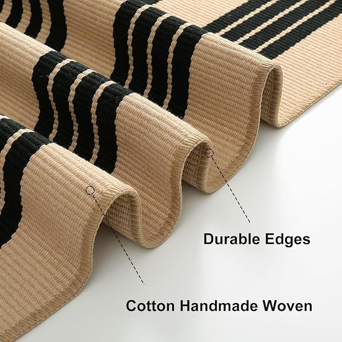 OJIA Outdoor Area Rugs 4'x6', Black and Tan Outdoor Rug Machine Washable Patio Rugs Cotton Hand Woven Entryway Rug Indoor Rugs for Bedroom/Porch/Deck/Backyard/Camping/Living Room