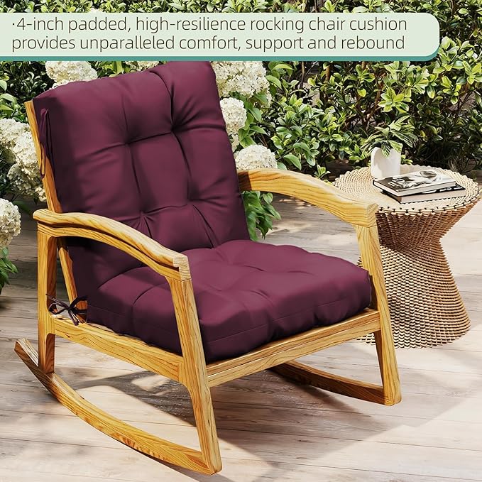 Outdoor Chair Cushions Set of 2, 42x21x4 Inch Patio Cushion for Dining/Rocking Chairs, High Back Soft Seat Pad with Ties, Indoor Outside Use, Fade-Resistant & Waterproof, Burgundy