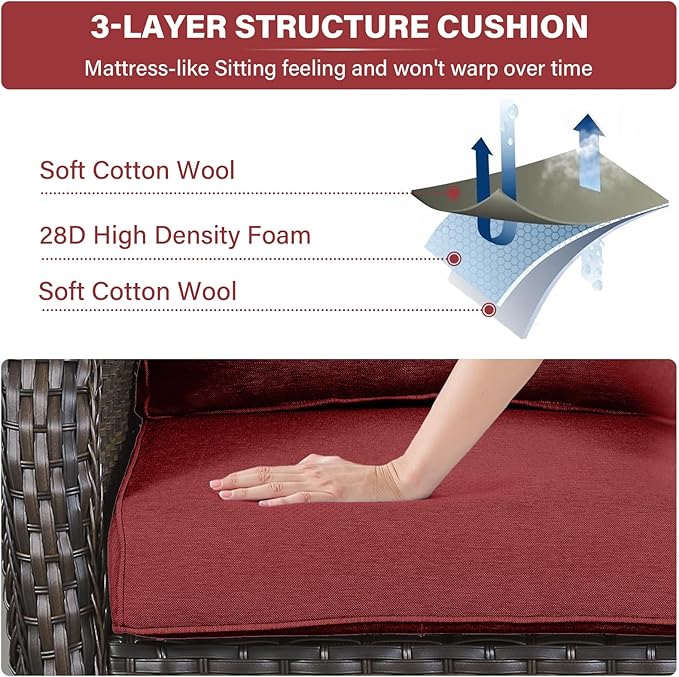 Outdoor Chair Cushions 2 Sets - 22 * 24" Patio Furniture Cushions with Removable Cover, 28D High Density Sponge Filling Outdoor Patio Cushions for Chairs, Rocker, Sofa and Loveseat - Red