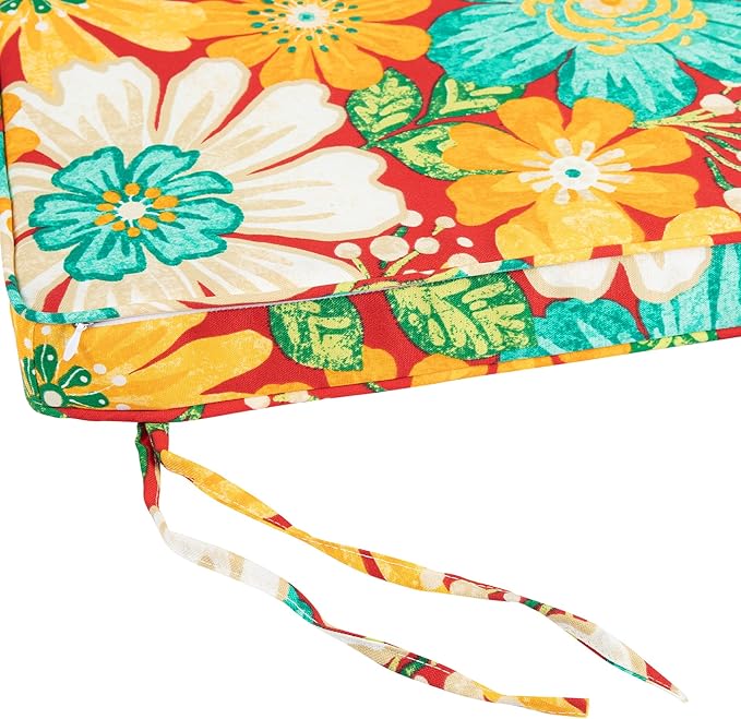 Magpie Fabrics Indoor Outdoor Waterproof Square Chair Cushion, 18" x 18" x 2.5", 2 Pack, Water Resistant Seat Cushions, for Patio Garden Office, Ambry Red Hibiscus