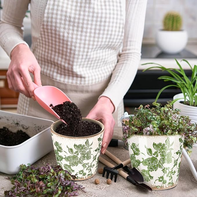 Farmhouse Ceramic Planter 5.5 Inch Large Plants Pot Ice Crack Beige Green Flowers Plant Pots with Drainage Hole Indoor Plants Kitchen Rustic Antique Decor Gift