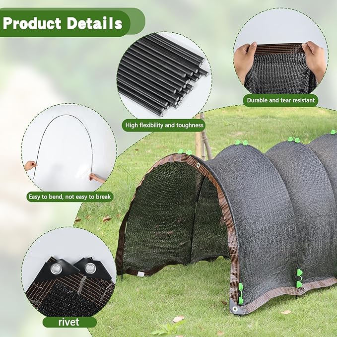 CIEOVO Plant Shade Cloth Set, 6 Sets of Greenhouse Hoops Clips for Raised Beds and Rope 6.56' x 4.9' Plant Umbrellas 70% Sunblock Shade Cloth for Greenhouse Outdoor Plants Vegetables