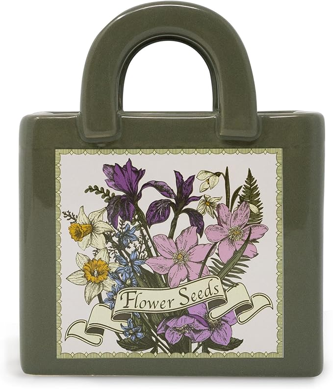 Steel Mill and Co Mini Ceramic Tote Bag Vase, Novelty Wildflower Garden Shop Planter, Unique Desk Pen Holder & Pencil Cup, Small Succulent Pot & Home Decor (Wildflowers)