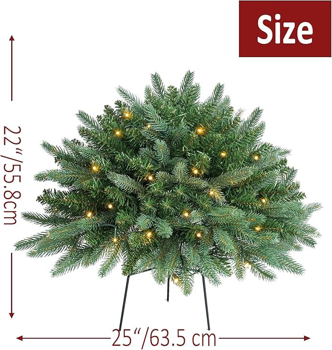 Christmas Planter Filler Tree Outdoor Prelit 2 Pack, 24" Urn Fillers for Porch Planters Pathway Battery Operated Light, Xmas Greenery Outside Decorations