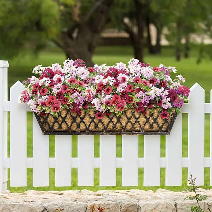 6 Pack 24 Inch Window Boxes Planters Railing Planter Box with Adjustable Brackets for Porch Fence Patio Balcony Hanging Flower Baskets with Coco Liners for Outdoor Garden Decor - Bronze