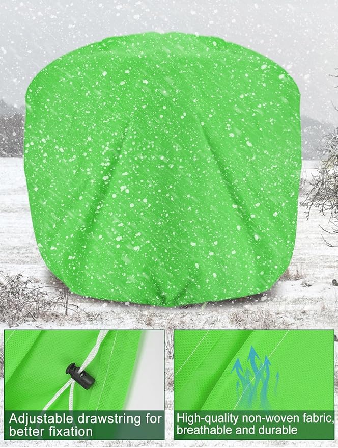 ANPHSIN 9.8ft x 9.8ft Extra Large Plant Covers Freeze Protection - Winter Shrub Plant Protection Bags, Frost Blankets Cloths with Drawstring for Outdoor Garden Potted Plants Shrub, 1 Pack, Green