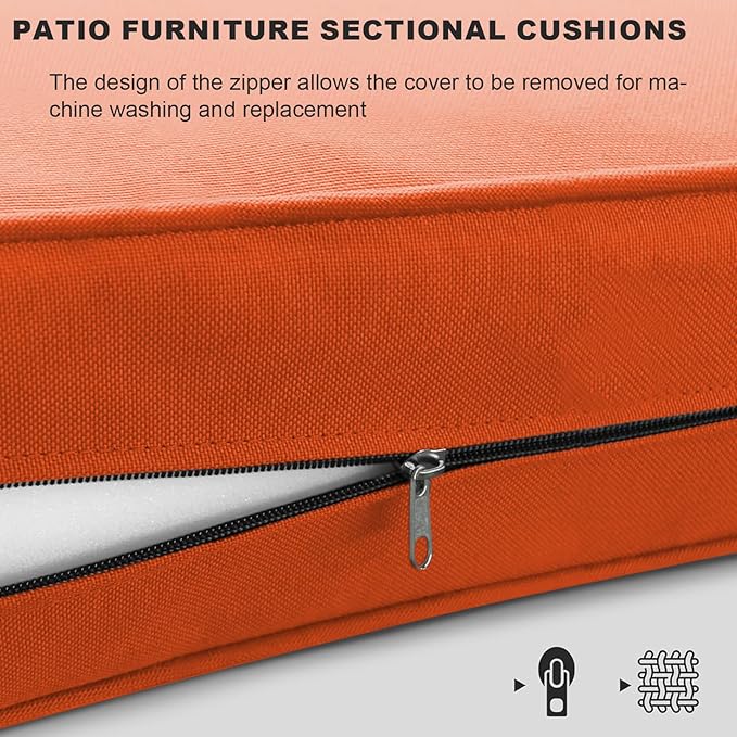 Patio Sectional Cushions, 14-Piece Replacement Cushions for Outdoor Furniture, Water-Resistant Outdoor Sofa Cushion for 6-Seat Rattan Wicker Sectional Conversation Sets (Orange)