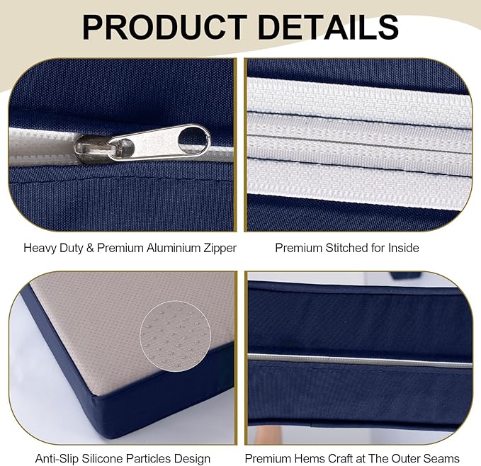 Outdoor Replacement Cushions for Patio Furniture, Splash-Resistant and Fade-Resistant 14 Pieces Outdoor Couch Cushion, 25.6x25.6x4 Inch Sofa Pad with Removable Fabric Cover