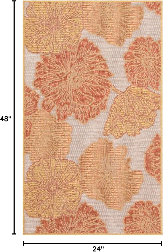 Nourison Home Garden Oasis Coral 2' x 4' Area Rug - Easy Clean, Non Shedding, Bed Room, Living Room, Dining Room, Kitchen (2' x 4')