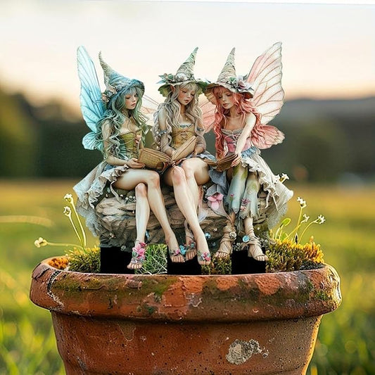 Bohemian Fairy Flower Pot Decor - Fairy Garden Accessories for Home or Garden (Reading Elf)