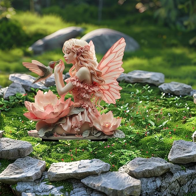 JOYO 11.8''Bohemian Fairy Flower Pot Decoration,2D Acrylic Ground Plug,Fairy Garden Planter Accessories,Fairy Pumpkin Angel Garden Stake for Pot Plants and Garden Yard Lawn Décor (O)