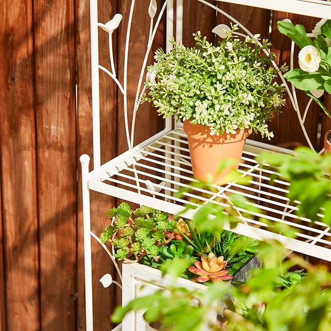 Glitzhome 52" H Rectangular Metal Rack 4 Tier Plant Stand Multiple Holder Shelf for Indoor Outdoor Garden, White