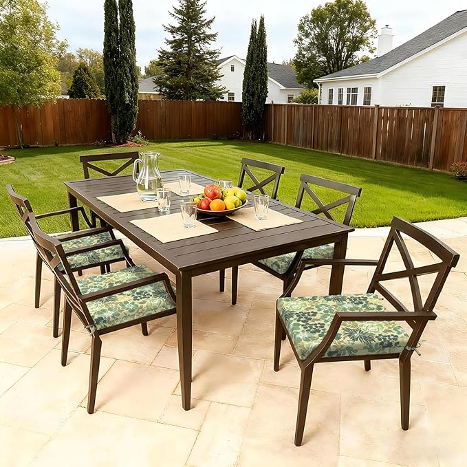 LVTXIII Outdoor Seat Cushions Set of 4 Square Corner Chair Cushions with Ties, Patio Chair Pads for Home Office and Patio Garden Furniture Decoration 19"x19"x2", Green Rose