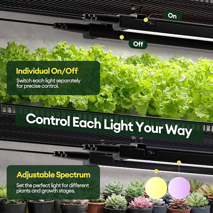 Plant Grow Light 2ft, Tunable Full Spectrum LED Grow Light Strips 60W (4 x 15W), T5 Growing Lamp for Indoor Plants, Greenhouse, High PPFD, 4-Pack