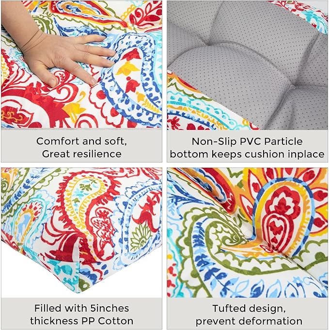 FUNHOME Outdoor Bench Cushion 42 x18 inch with Non-Slip Grips,Water Resistant Porch Swing Cushion,Bench Pillow Pads,Floral Tufted Cushions for Patio Garden Furniture,42" Seat Cushions(Phoenix)