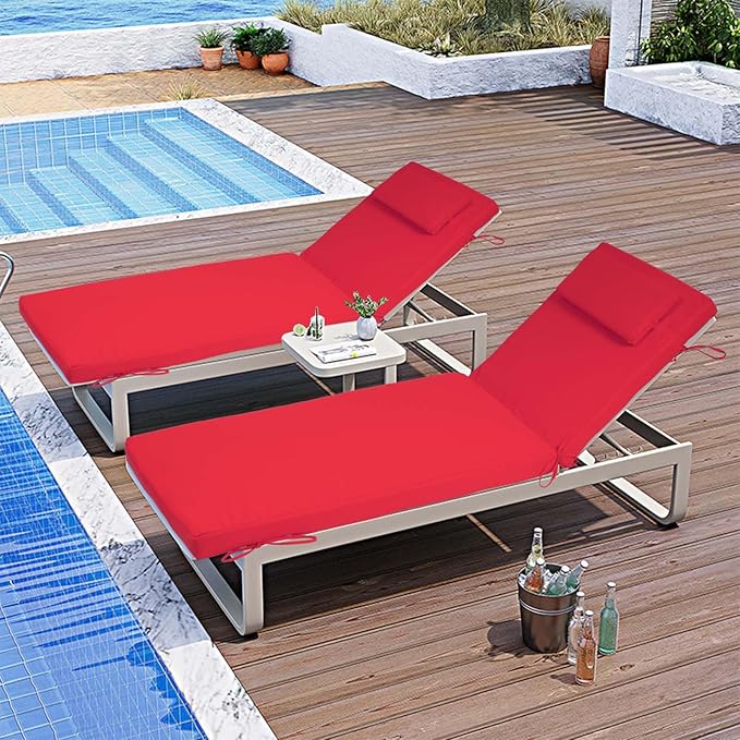 Chaise Lounge Cushions Outdoor Set of 2, 72x21x3 Lounge Chair Cushions for Outdoor Furniture, Patio Lounger Pads with Removable Cover for Pool, Deck, Lawn,red
