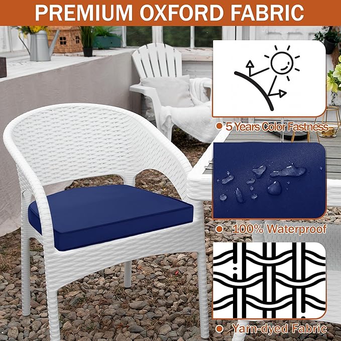 Outdoor Chair Cushions Set of 4 Water Resistant Patio Chair Cushions with Tie 3 Year Color Fastness Thick Outdoor Seat Cushion for Garden Lawn Round Corner Navy 17x16 Inch
