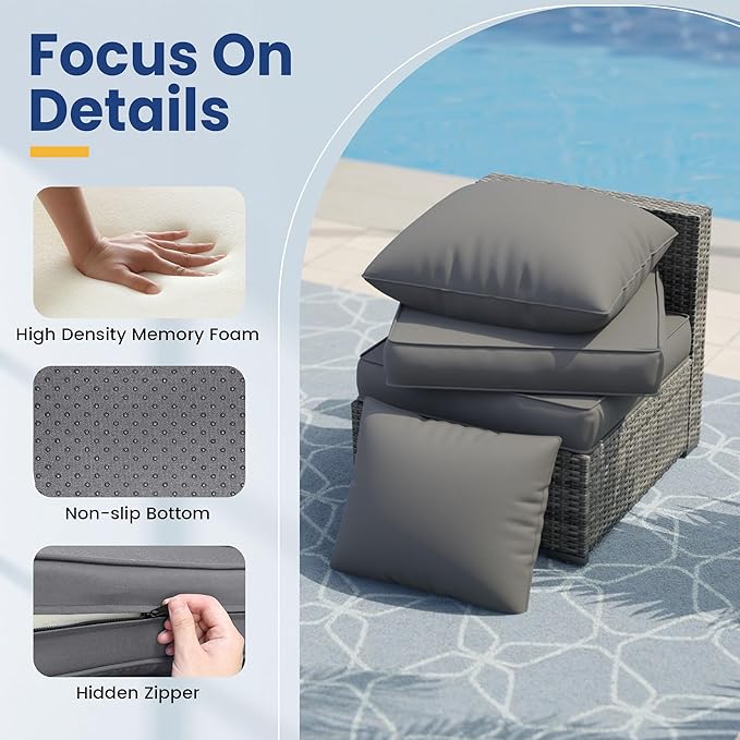 UDPATIO Outdoor Cushions for Patio Furniture Set of 8, 4'' Replacement Cushions for Outdoor Furniture, Water-Resistant Outdoor Sectional Cushions for Sofa Chair, Grey