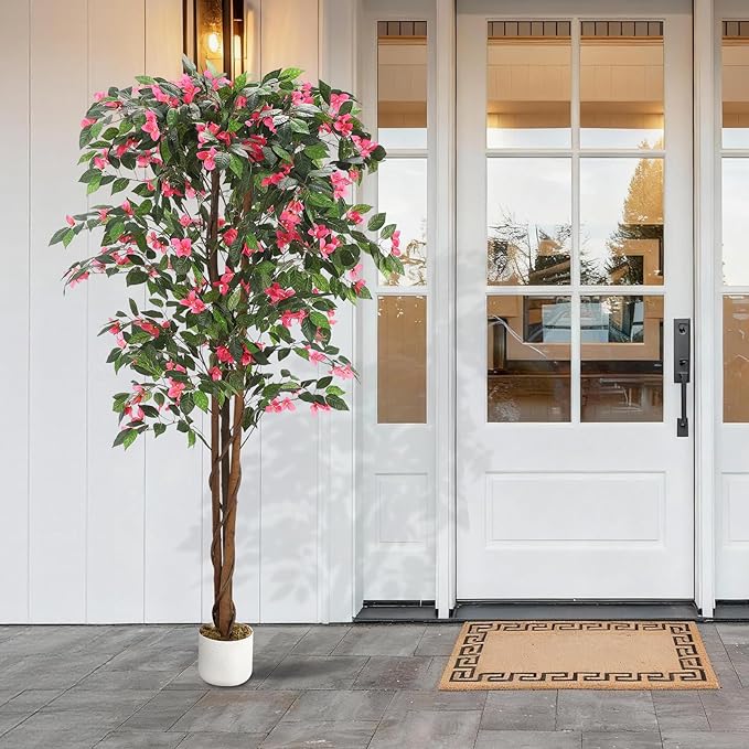 6FT Artificial Bougainvillea Tree, Faux Silk Bougainvillea Plant in Pot, Indoor Outdoor Decor, Potted Faux Flower Tree for Home Office Garden Living Room
