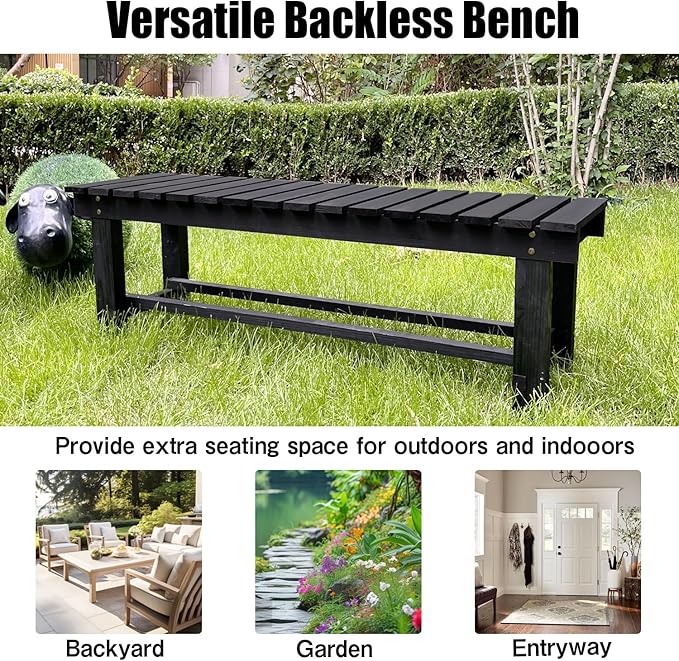 47.2'' Outdoor Garden Benches Weatherproof Patio Bench Two-Person Seat Backless Bench Wood Bench with Slatted High Temperature Bench for Front Porch Backyard (Upgraded to Prevent Fading)