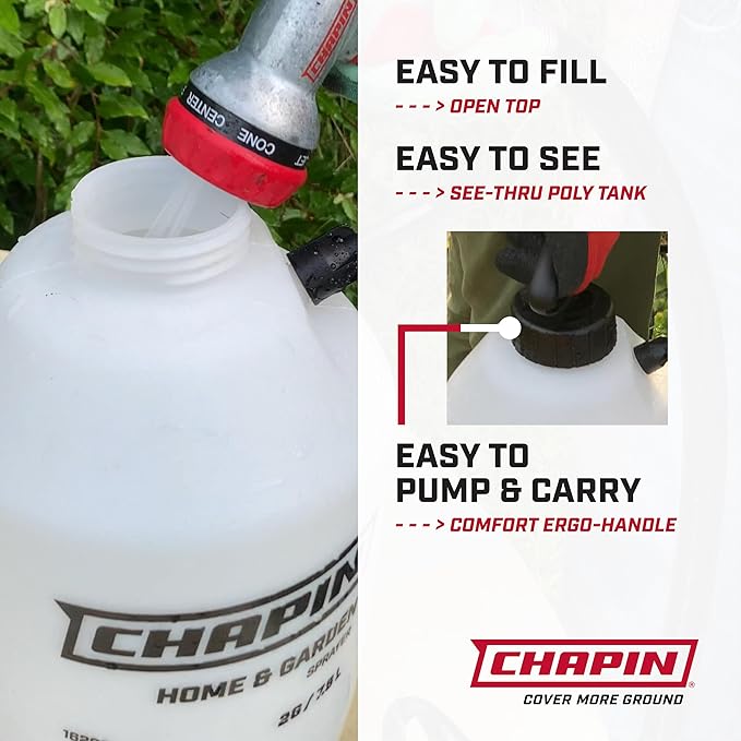 Chapin 16109 Pump Sprayer, 1‑Gallon, Lawn & Garden, Translucent Poly Tank, Adjustable Cone Nozzle, Ergonomic Handle & in‑Tank Filter for Herbicides, Pesticides, Fertilizers & Cleaning Tasks, 2 Pack