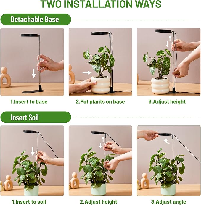 LBW Grow Light for Indoor Plants,Full Spectrum Plant Light with Base,Height Adjustable Plant Grow Lamp with Auto Timer 6/8/12/16H, 3 Colors,5 Dimmable Brightness, for Small Plants,Black, 3 Packs