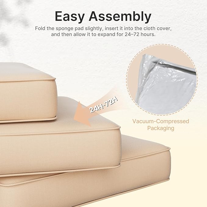 SUNCOZE 14-Piece Outdoor Cushions for Patio Furniture, 25.6"x25.6" Couch Cushion Replacement Designed for 6-Seat Sectional Sofa Sets, Anti-Slip Patio Cushions for Garden, Backyard, Porch (Khaki)