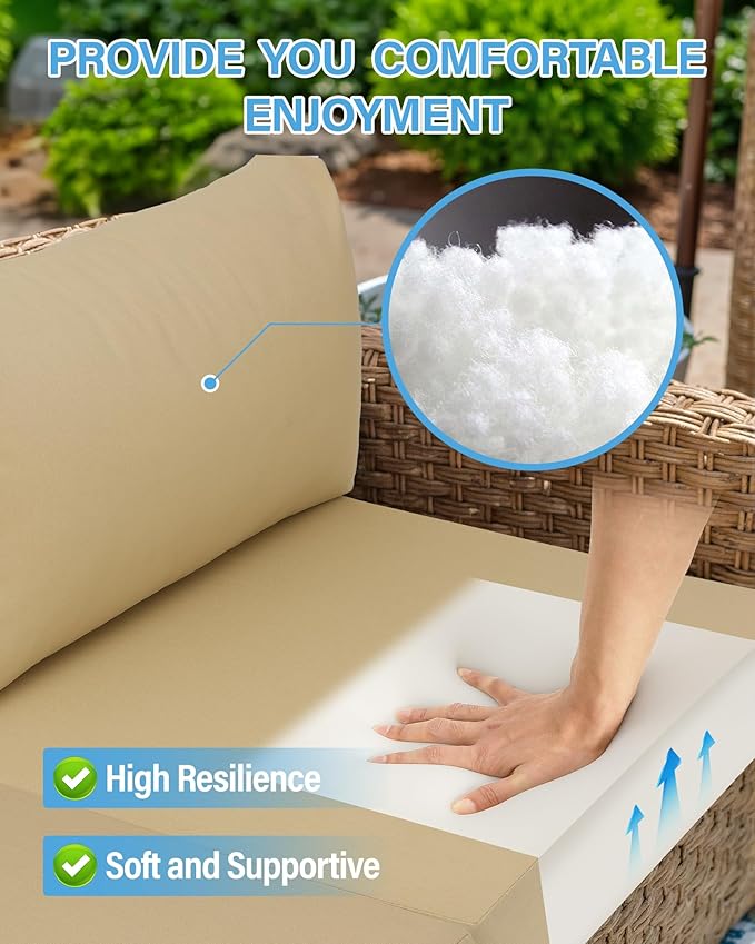 YEFU Outdoor Cushions for Patio Furniture: Replacement Cushions for Outdoor Furniture - Waterproof Couch Cushion - Fade-Resistant/Easy Clean - 14 Piece Sectional Cushion - Non-Slip/Storage Bag/Beige