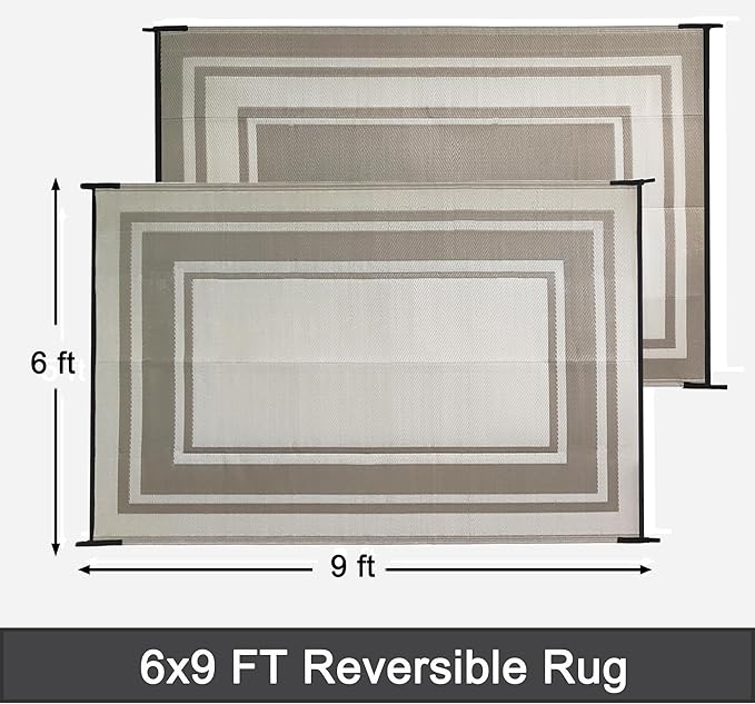 RURALITY Outdoor Rugs 6x9 Feet Waterproof for Patios Clearance,Plastic Straw Mats for Backyard,Porch,Deck,Balcony,Reversible,Easy to Clean, Modern Geometric
