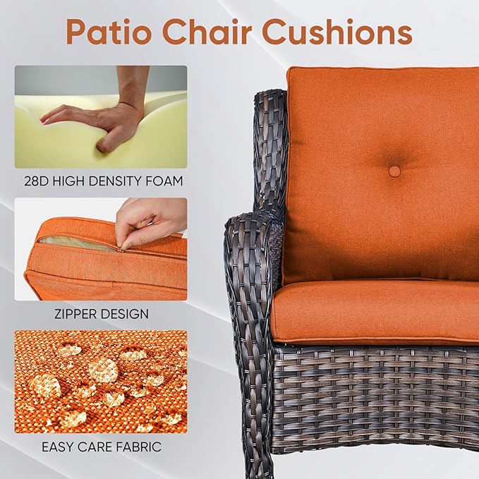 Patio Chair Cushions 6 Packs - Outside High Back Thick Water-Resistant Cushion 22x24 with Zipper Cover for Outdoor Glider Rocking Chairs Loveseat 3-Seater Couch Sofa – Orange/Buckle